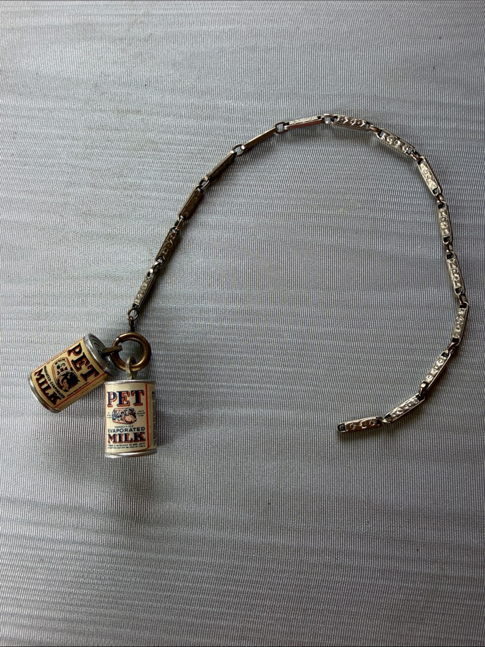 Vintage PET Evaporated Milk Charm Bracelet - Gold Tone